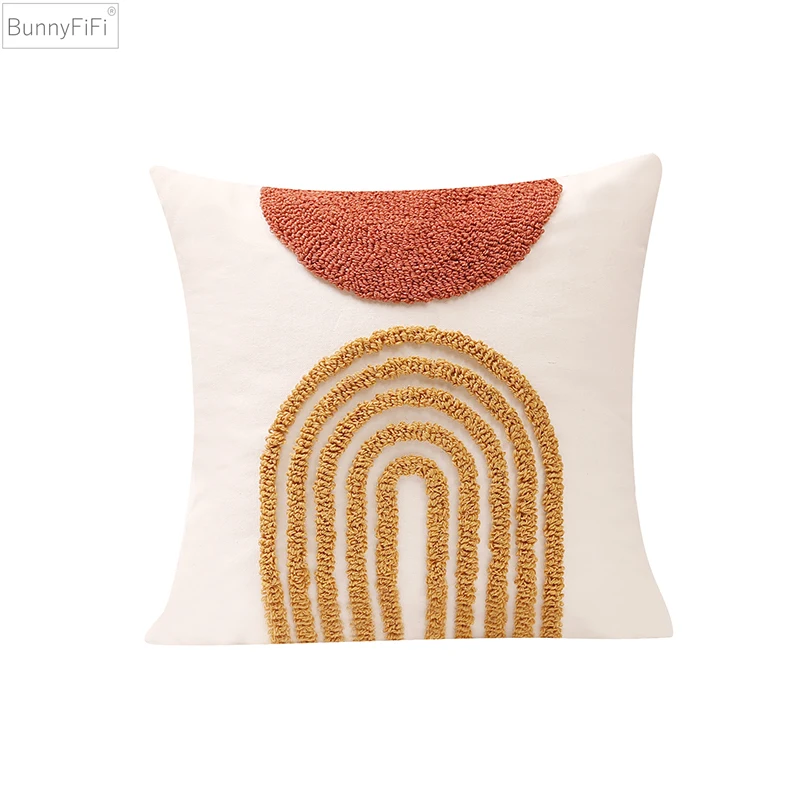 Circle Cushion cover 45x45cm/30x50cm Burnt Half Orange Pillow Cover Gematric Tufted for Living Room Sofa Couch Bedroom Bed Chair