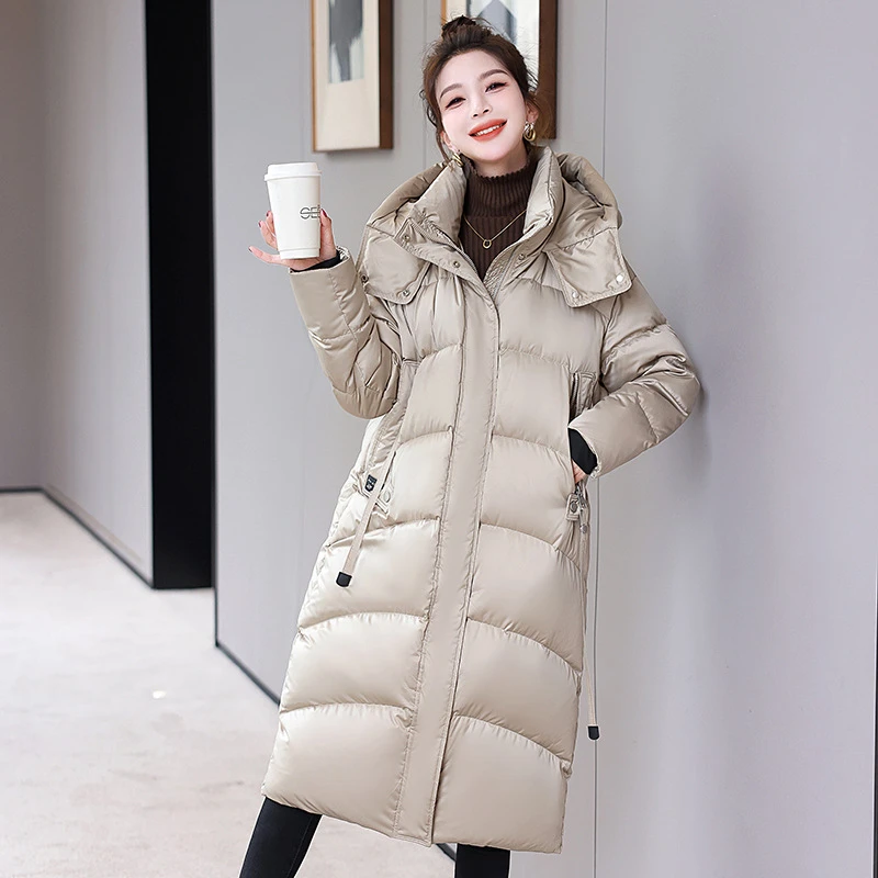 Long Puffer Coats for Women, White Goose Down, Windproof, Casual Parka, Slim Female Jacket, Korean Fashion, Winter, New, 2024