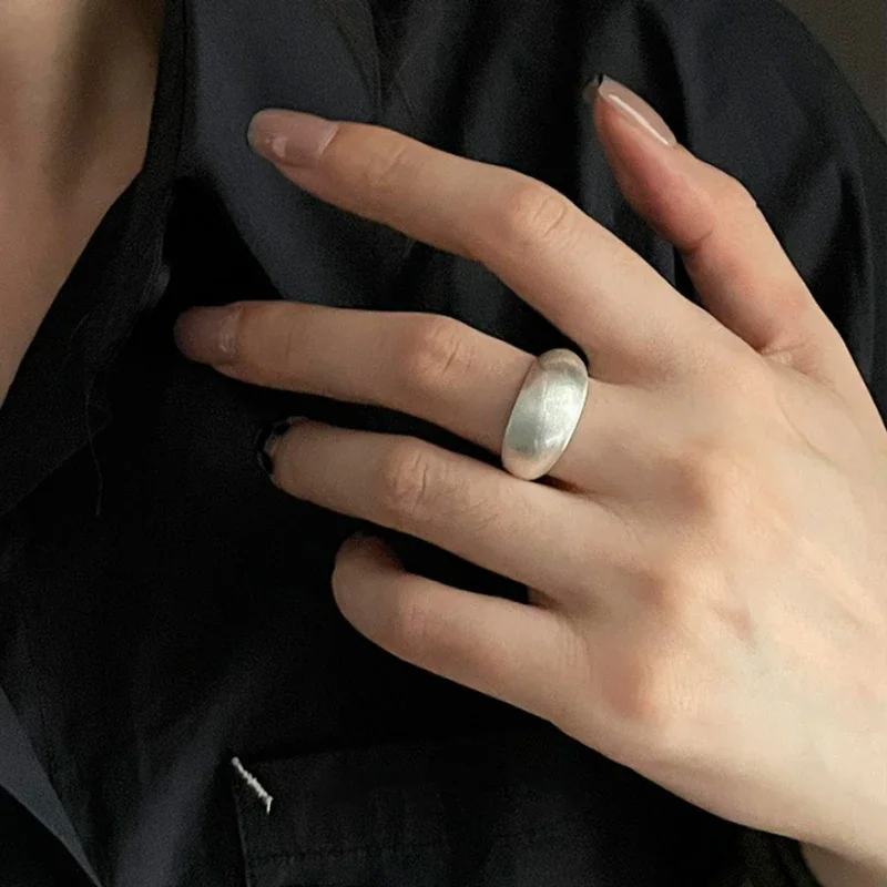 خاتم بيضاوي بسيط كبير من الفضة الإسترليني للنساء ، مجوهرات أصابع عتيقة ، خاتم مفتوح قابل للتعديل ، هدية حفلة عيد ميلاد ، بيضاوي فريد