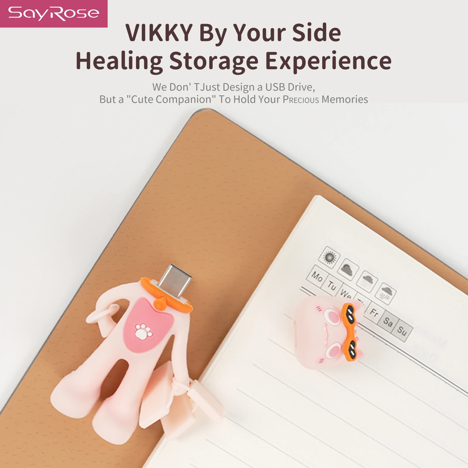 SayRose VP1 Cute Cartoon Cat VIKKY Type C Flash Drive 128GB 256GB USB3.2 High Speed 150MB S Mini Portable Phone Memory Stick for iPhone Laptop Car Desk Decor Gift for Girls