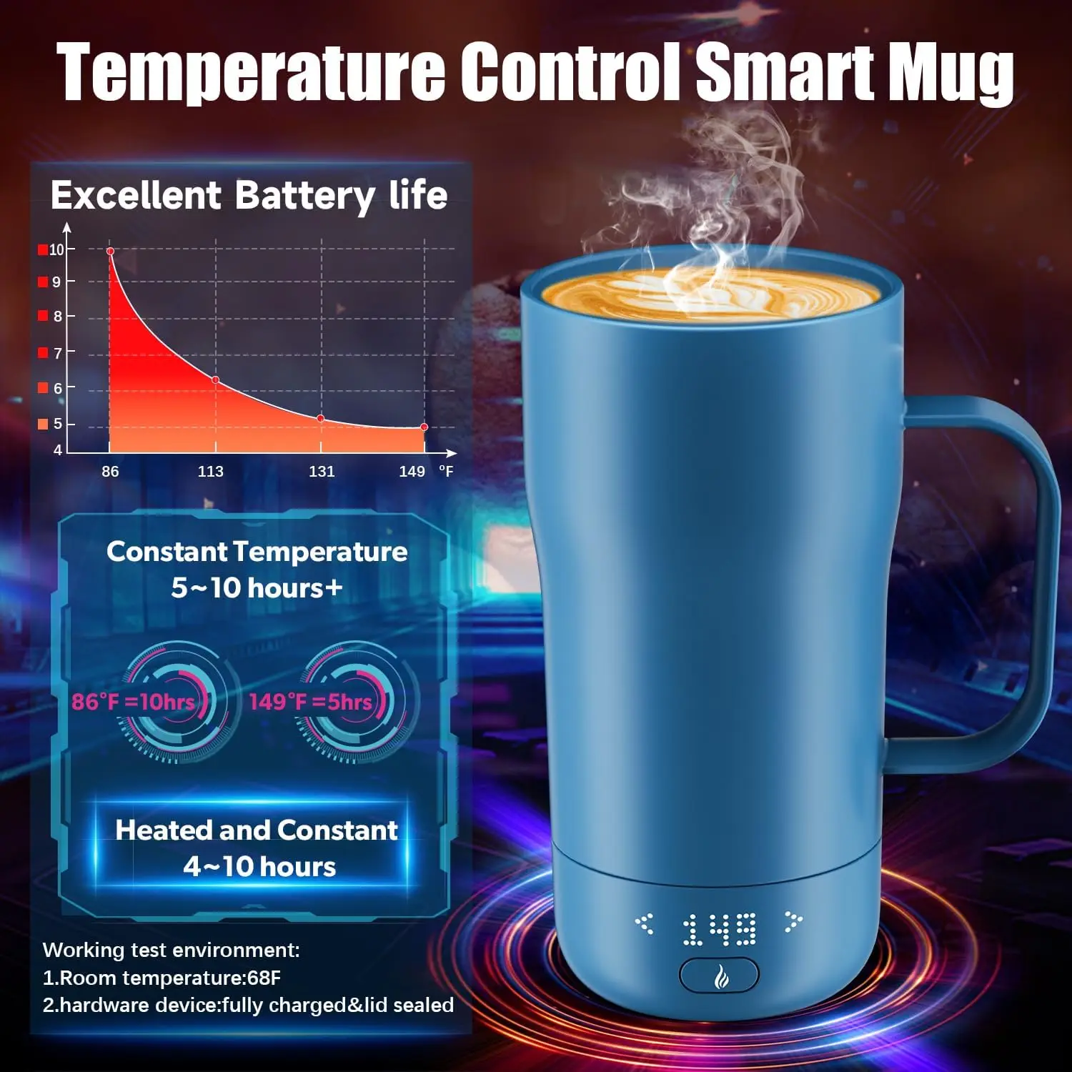 Taza de café con autocalentamiento inteligente, taza de café con calefacción con Control de temperatura de 18 Oz, taza más cálida controlada por aplicación de 5-10 horas