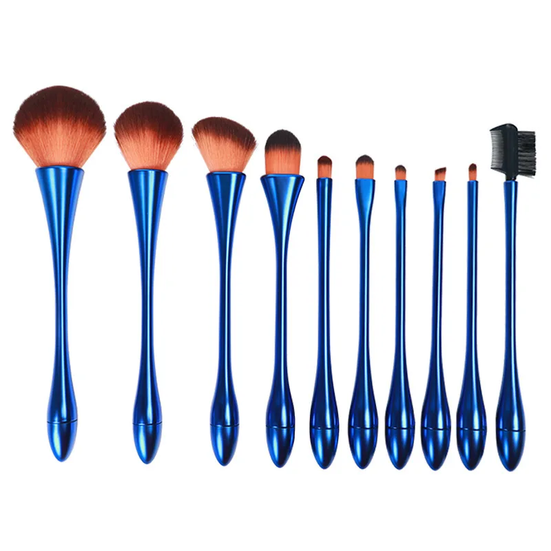 Blue New Style Portable Cosmetic Brushes Set-10Pcs Soft Makeup Brushes-Powder&Foundation&Blusher&Eye shadow Brush-Beauty Tool