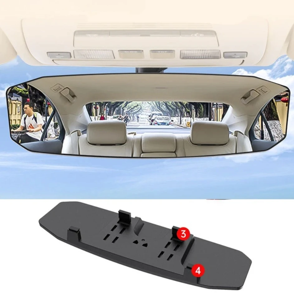 Car Rearview Mirror View Wide Angle Convex Anti Glare Large Vision Panoramic Monitor for Safe Driving Observation for Child Seat