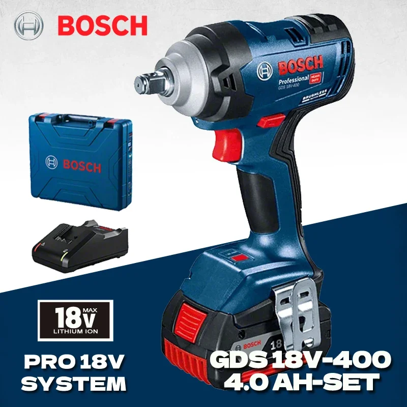 BOSCH GDS 18V-400 Impact Wrench 18V Brushless Lithium Battery 5.0AH 400N.m High Torque Rechargeable Electric Cordless Power Tool