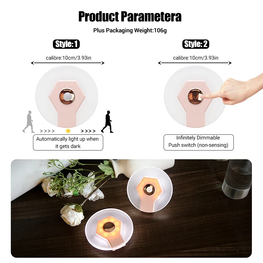 LED Night Light Motion Sensor Touch Switch Rechargeable Magnetic Suction Wireless Kitchen Staircase Corridor Lighting Bedroom