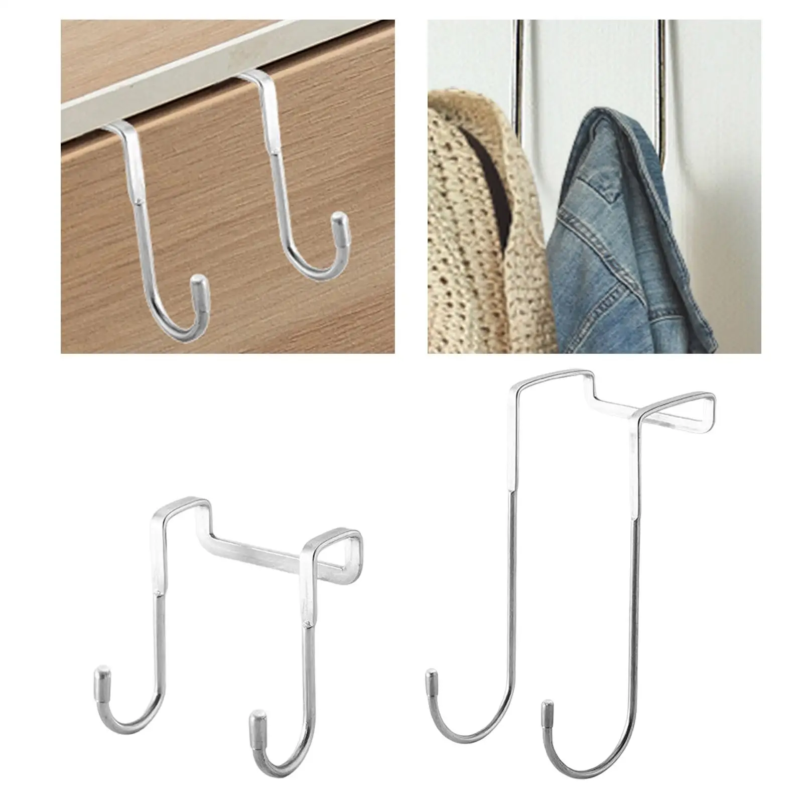 Door Hook Bathroom Towel Hook 304 Stainless Steel Clothes Hanger Double Hooks Heavy Duty Closet Cabinet Hanger Multipurpose Hook