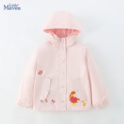 Little maven Autumn Lapel Collar Jacket Trench Coat Duck Embroidery Flowers Hoodie Outwear Casual Kids Clothes Hooded Cardigan