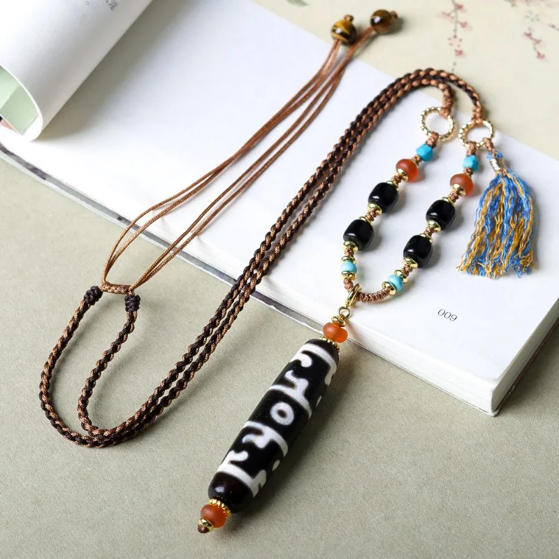 Patina Padmasambhava Ritual Tool Hand Woven Necklace Tibetan Style Sweater Chain for Blessing and Luck Gifts