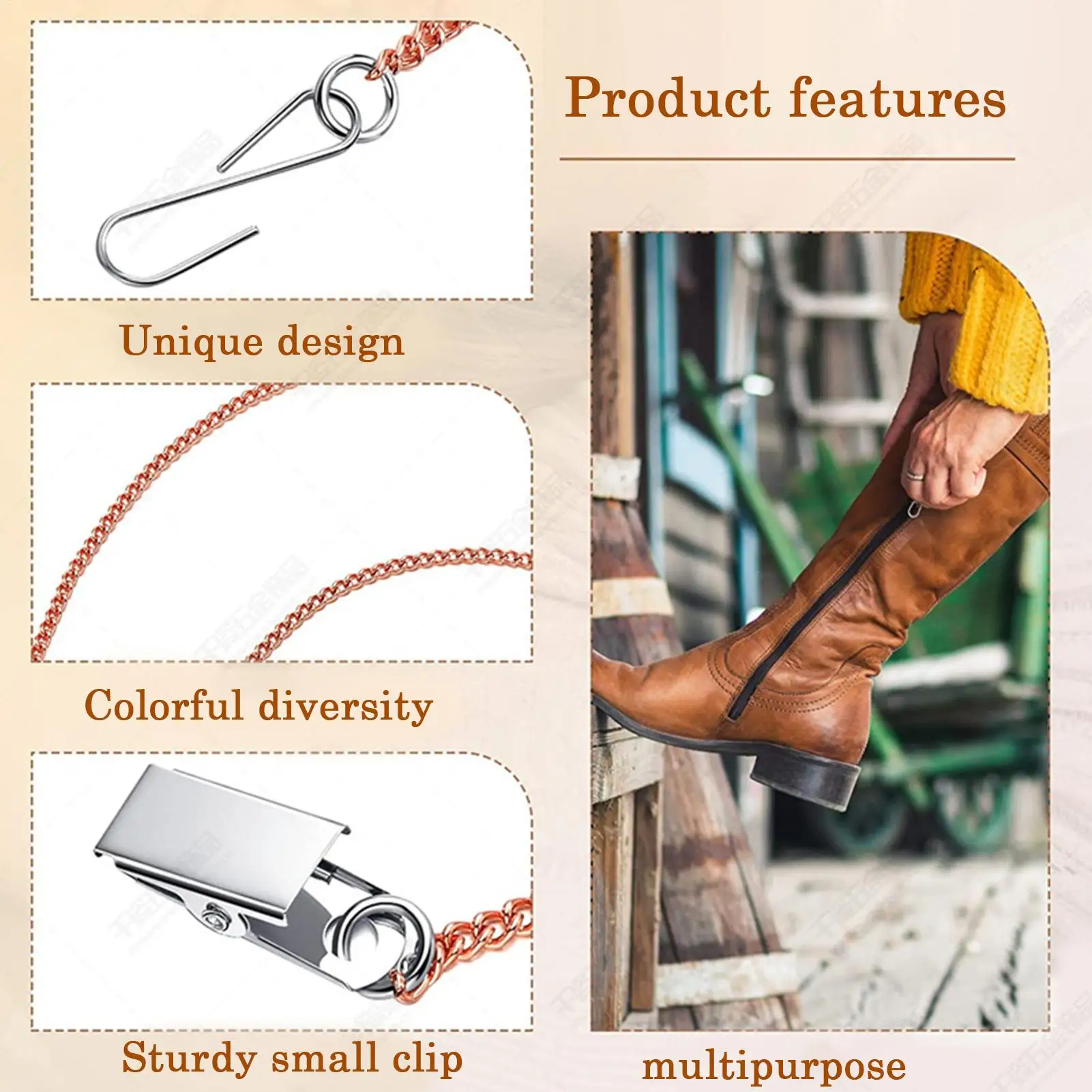 Replacement Zipper Dress Zipper Pull Helper DIY Craft Fine Button Chain Zipper Assistant Zipper Chain With Hook Garment Zipper