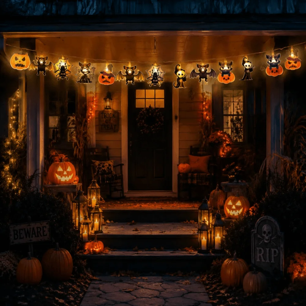 Hanging Decorations Bat Witch Halloween Light String Pumpkin Ornaments Halloween Decoration Ghost Funny Lamp String Wall Decor