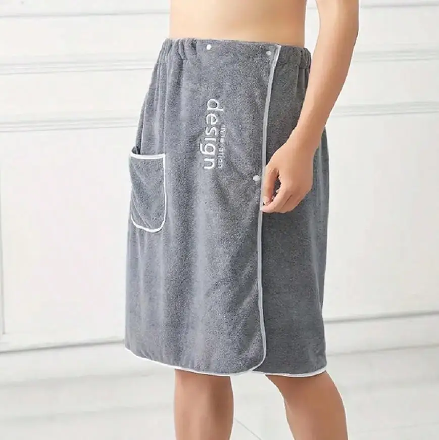 1Pc Men's Wearable Bath Towel, Bath Skirt, Absorbent Shower Skirt, Bath Towel, Bathroom Supplies, Men's Spa Sauna Towel