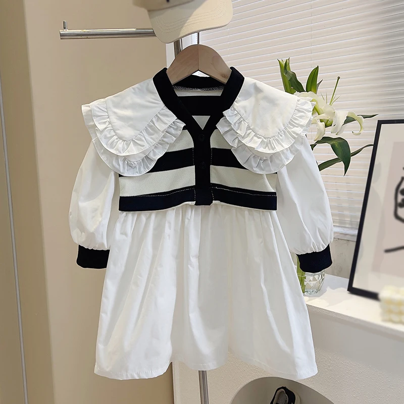 

Baby Girls Princess Dress Spring Autumn Korean Style Long Sleeve Big Turn Down Collar Kids Toddler Girl Dresses