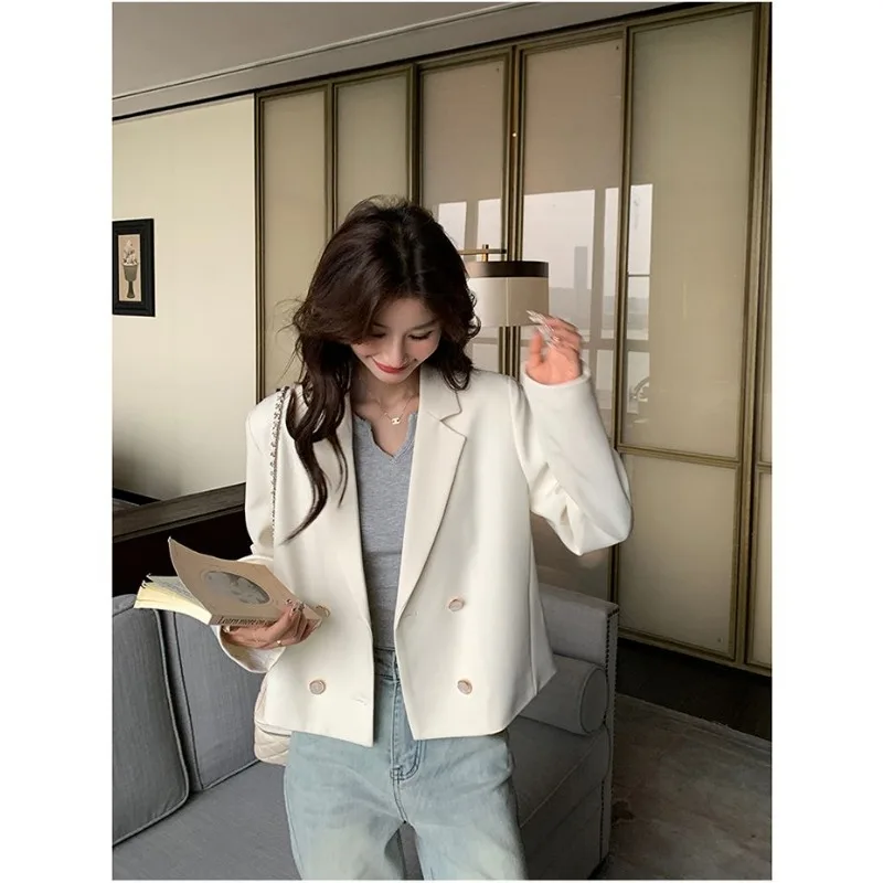 Casual branco pequeno terno jaqueta para mulher primavera e outono novo curto fino terno viajando all-match jaqueta