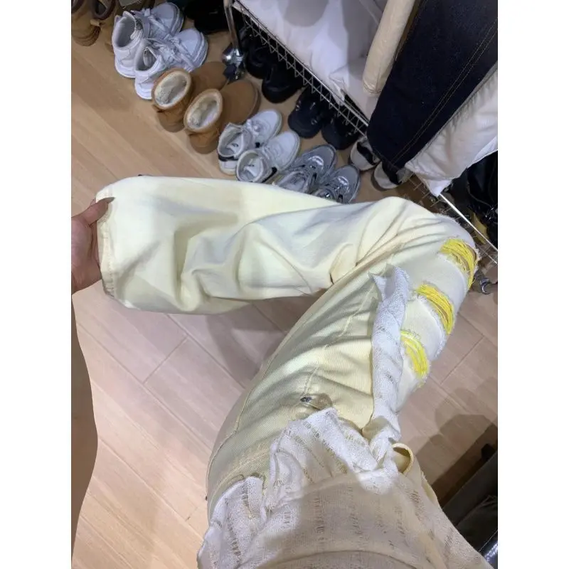 

New Jeans Y2K Clothes Japanese 2000S Style Stacked Ruffle Pleated Draped Split Slit Asymmetric Detail Side Female Denim Fashion