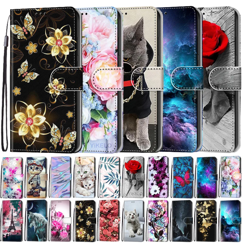 Phone Case For OPPO A36 A76 A96 K10 4G A94 A95 A55 A54 A53S 5G A16 Book Style Painted Cases Wallet Flip Card Slot Cover Leather