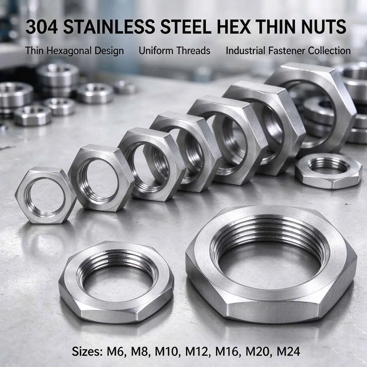 Fine Thread Hex Thin Lock Nut M8 M10 M12 M14 M16 M18 M20 M22 M24 M27 M30 M33 M36 M40 304 Stainless Steel Pipe Fitting Connector