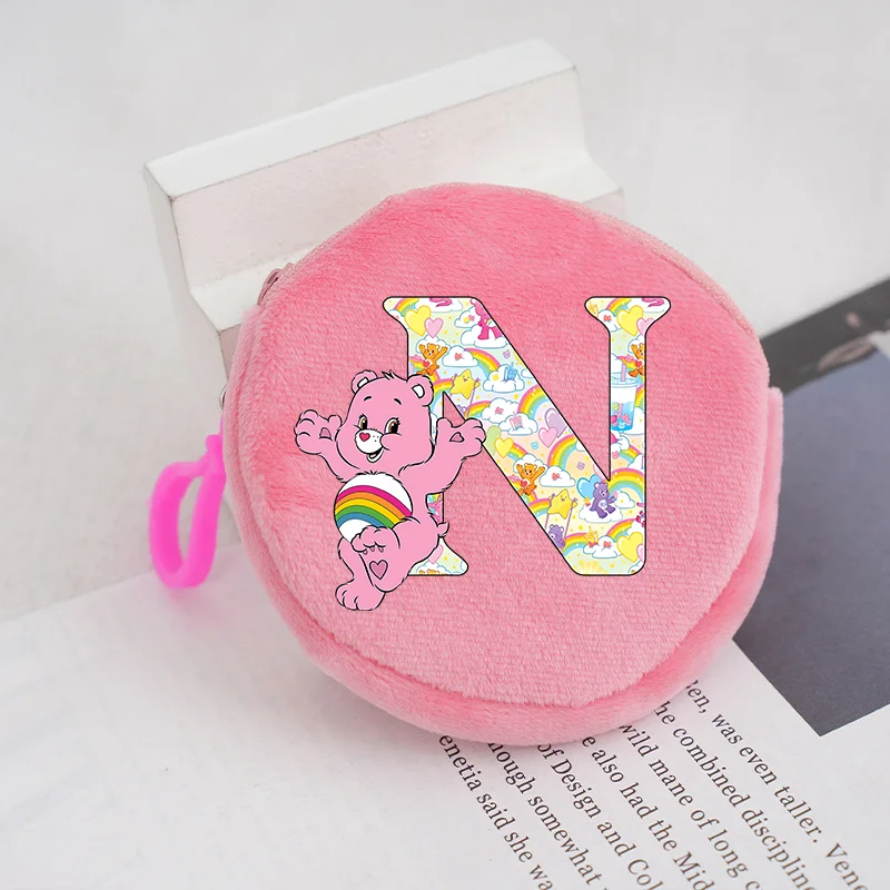 Caring Bears Round Coin Purse Anime Letter A-z Cute Keychain Wallet Bag Accessories Key Ring Decoration Pouch Handbag Girls Gift view 3