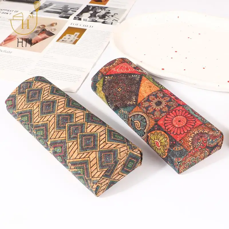 Japan Style Pressure-Resistant Antique Cork Mural Retro Glasses Case Portable Magnetic Myopia Storage Sunglassex Box For Unisex