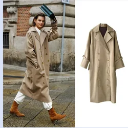 Water Demon VV Same Style Windbreaker Coat for Women 24 Years New Hepburn Style Medium length Khaki Coat