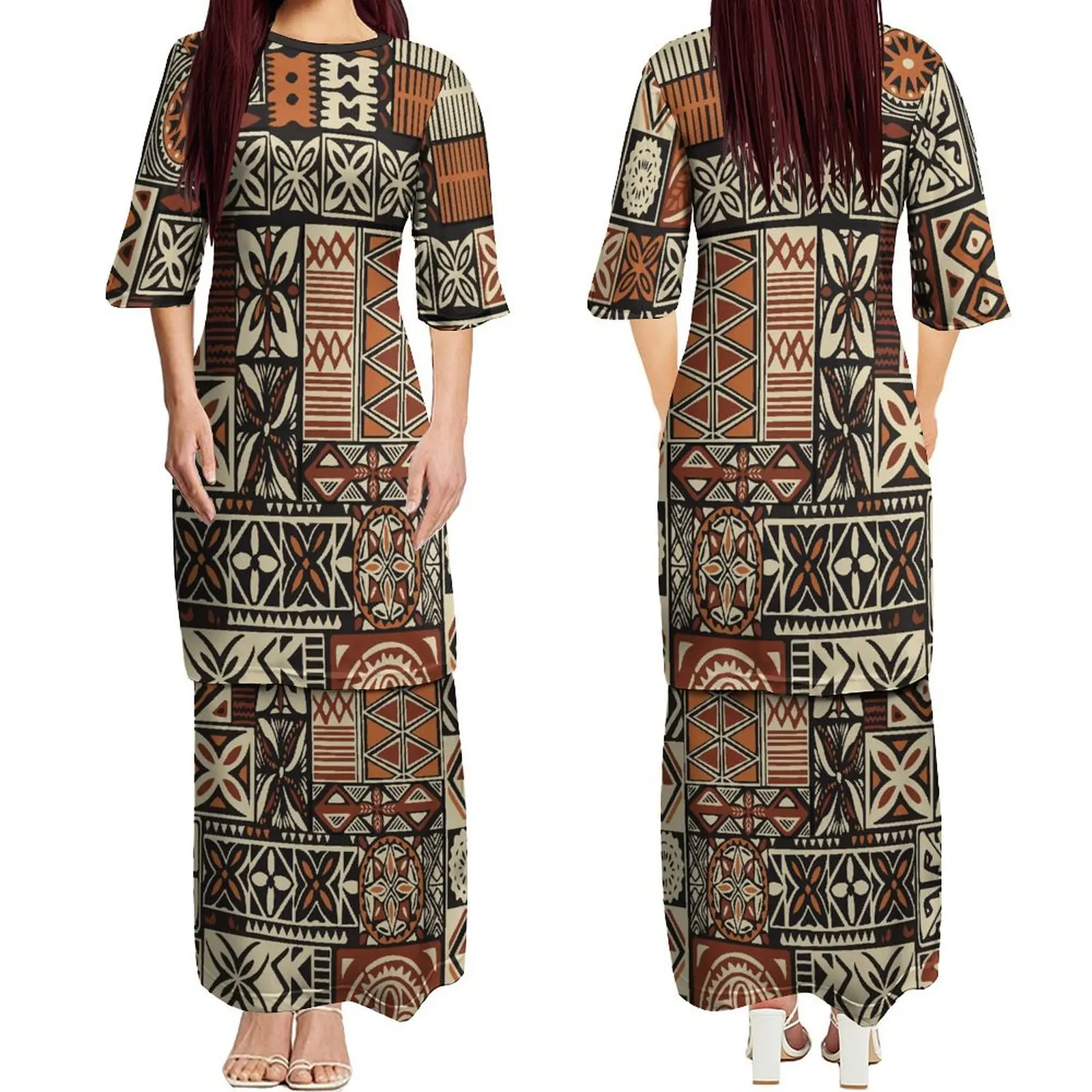 Island Style Custom Polynesian Pattern Puletasi Summer Crewneck Dress Maxi Maxi Dress Custom Fashion Women's Dress