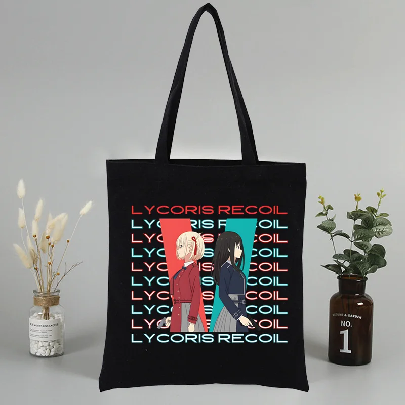 حقائب يد من قماش Takina من Lycoris Nishikigi Chisato Inoue للنساء ، حقيبة حمل سوداء كبيرة ، حقائب كتف عصرية كاجوال #6