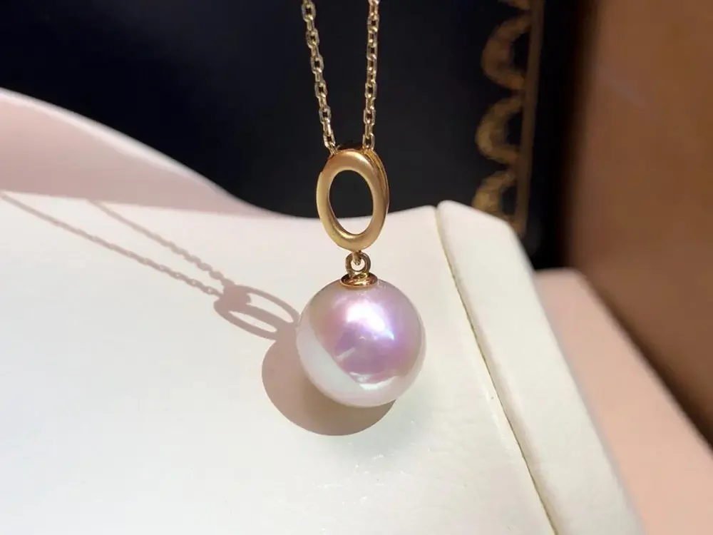 DSHIJOJ 10-11mm Freshwater Pearl Necklace Natural White Pearl O shape Pendant Necklace 18K Gold Luxury Women Jewelry-C