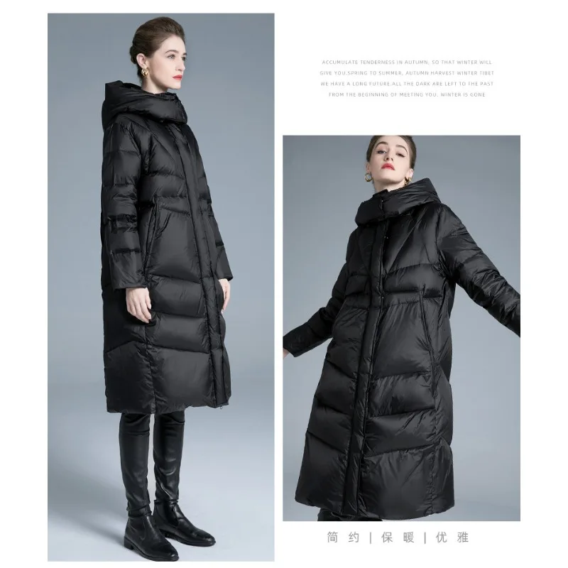 الفاخرة عالية الجودة سليم أسفل سترة المرأة شتاء دافئ سترة منفوخة طويلة الأكمام مقنعين يندبروف خندق معطف جاكيتات للنساء