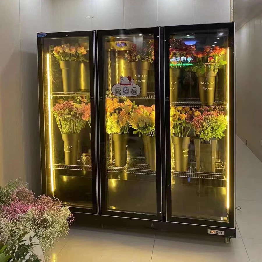 Luxury High Quality 3 Door Fresh Flower Cooler Refrigerator