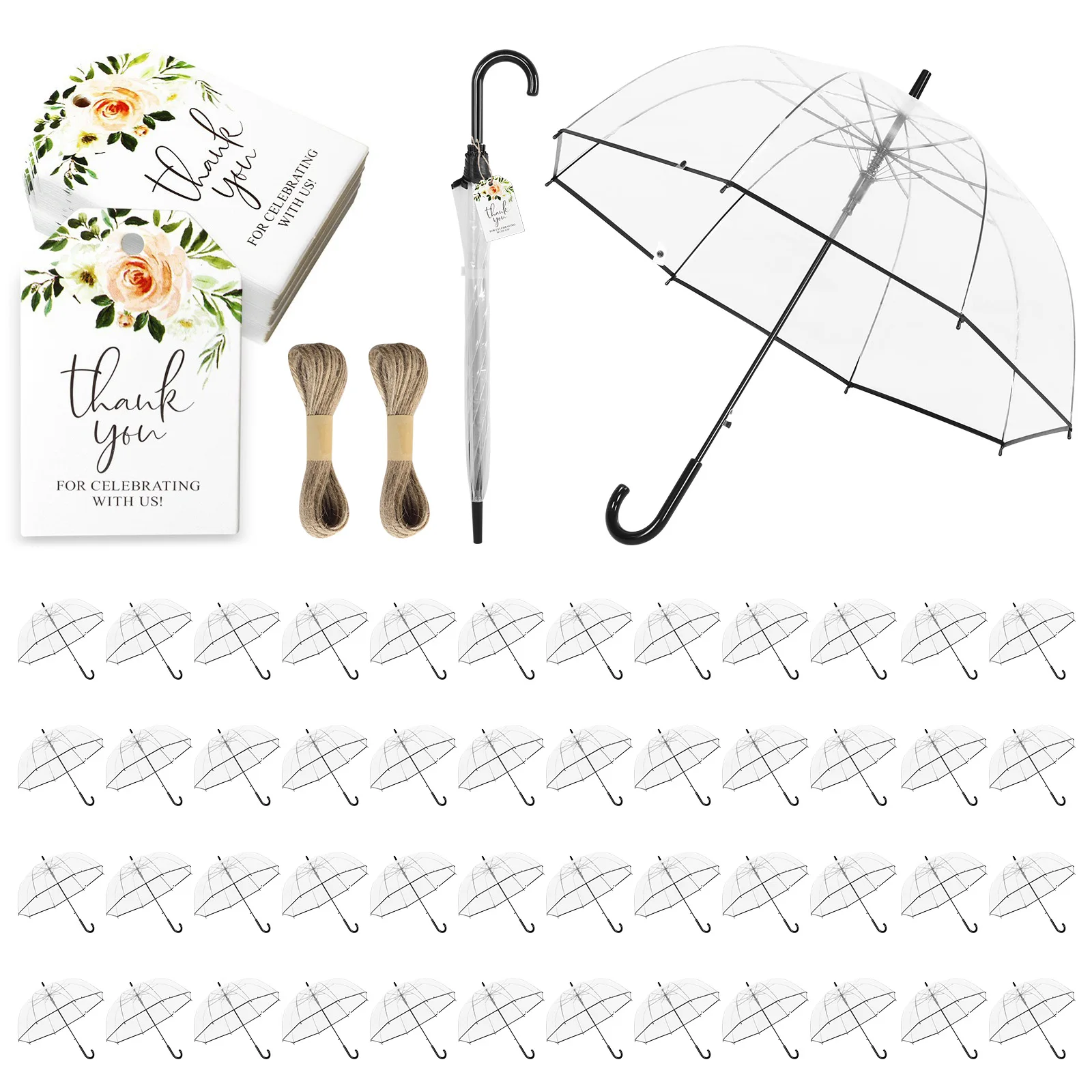 

52 Inch Large Windproof Transparent Wedding Umbrellas with Classic Hook Handle Guest Souvenirs for Wedding Party Bridal Favors