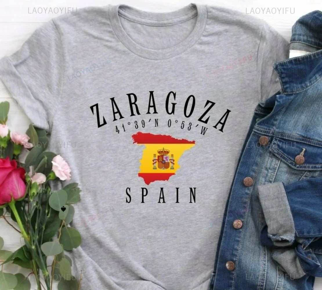 سرقسطة إسبانيا العلم القطن تي شيرت الهدايا التذكارية السياحية أفضل صديق زوجين ملابس بسيطة ومتعددة الاستخدامات ألوان وأنماط مختلفة