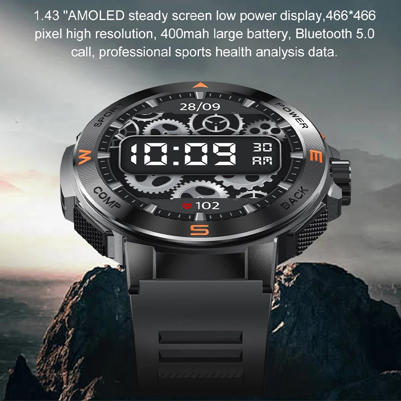 2024 New Military Smart Men's Watch 1.43-inch AMOLED Screen 466 * 466 Resolution 5.3 Bluetooth Call Sports Fitness Watch