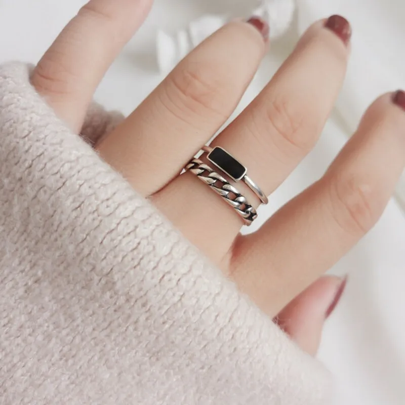 Minimalistische Dubbellaags Zilveren Opening Ring Voor Vrouwen Mannen Vintage Eenvoudige Ketting Ringen Verjaardagsfeestje Sieraden Geschenken Accessoires