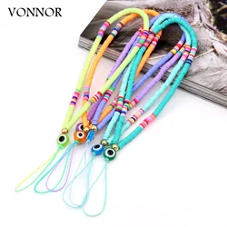VONNOR Handmade Jewelry Mobile Phone Chain Multicolor Clay Beaded Evil Eye Phone Accessories Charm Lanyard Anti-lost Phone Strap