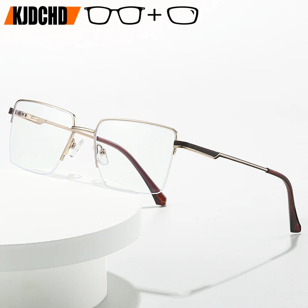 

KJDCHD Fshion Half-frame Rectangle Prescription Glasses For Man Anti Blue Light Photochromic Optical Eyeglasses Reading glasses