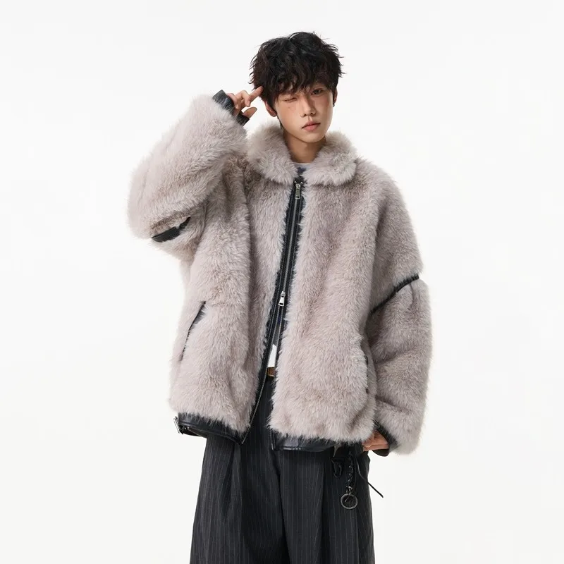 

Fur Jaet Men's Winter Thiened Double Zipper Design ort Coat American Lazy Sle Cotton Clothes Warm Youth Faion