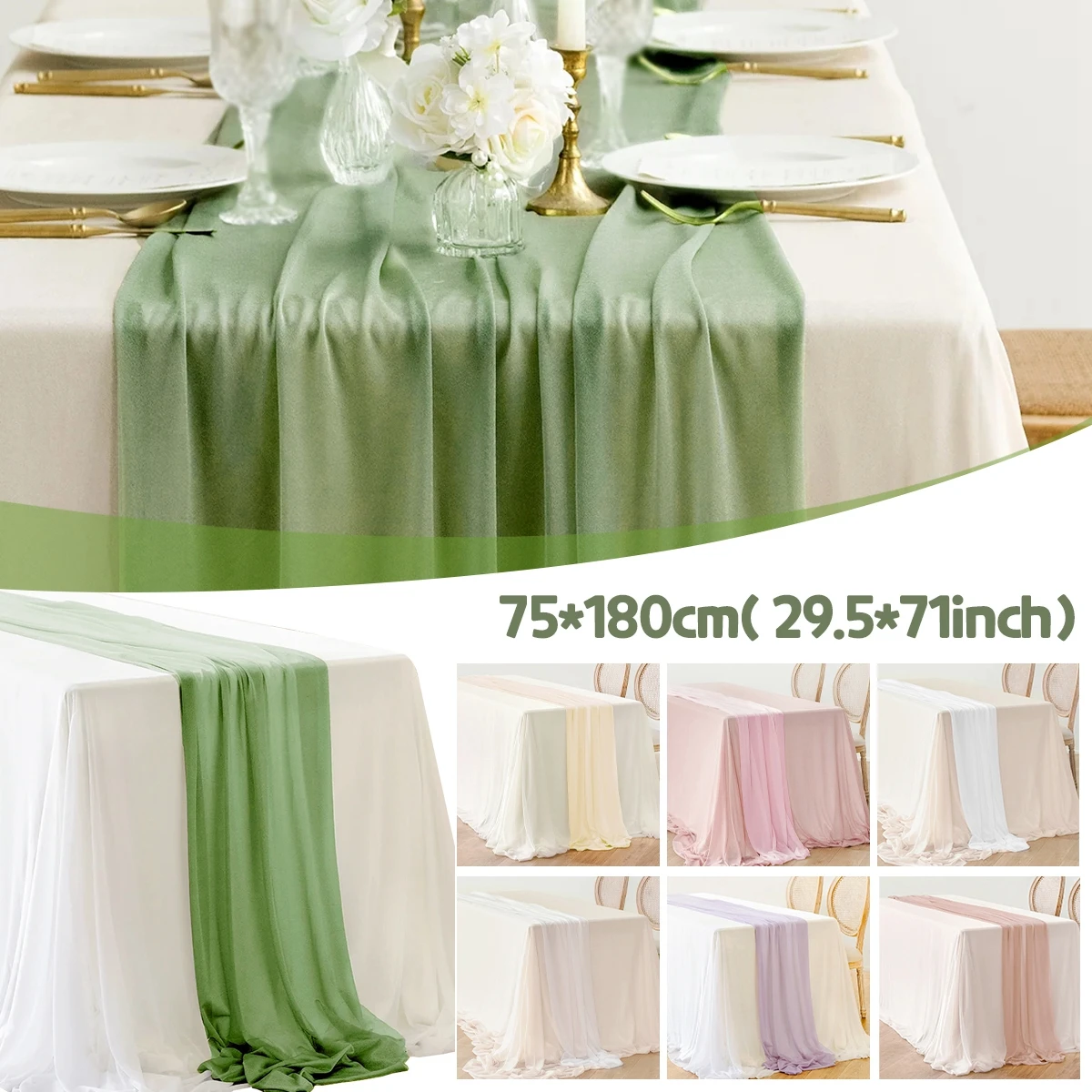 180x75cm Semi-Sheer Chiffon Table Runner Silk Gauze Table Decor Wedding Christmas Decor 2023 for Home Table Cover Setting Dining