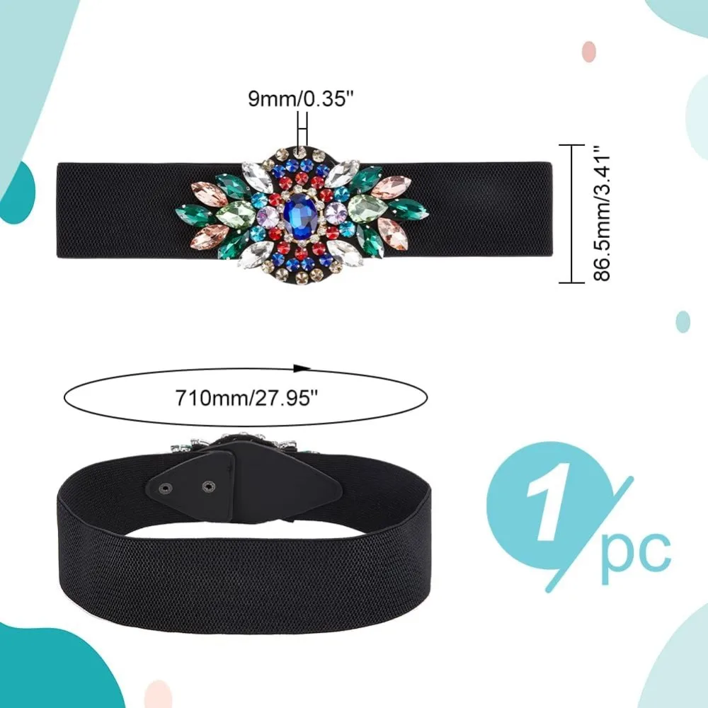 Rhinestone Stretch Belt Polyester Elastic Belt Crystal Flower Elastic Belts Rhinestone Flower Waist Belt for Dress Waist Jewelry