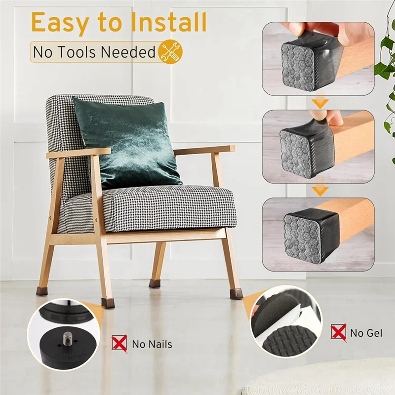 

YWDZ-24PCS Square Chair Leg Floor Protector, Hardwood Floor Chair Leg Protector, Non-Slip Felt Furniture Pad, Silicone Cover