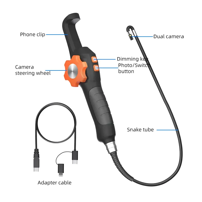 دودوسي 360 °   كاميرا المنظار المفصلية من النوع C في اتجاهين HD 1080P Borescope فحص السيارات المنظار الصناعي لنظام IOS وأندرويد