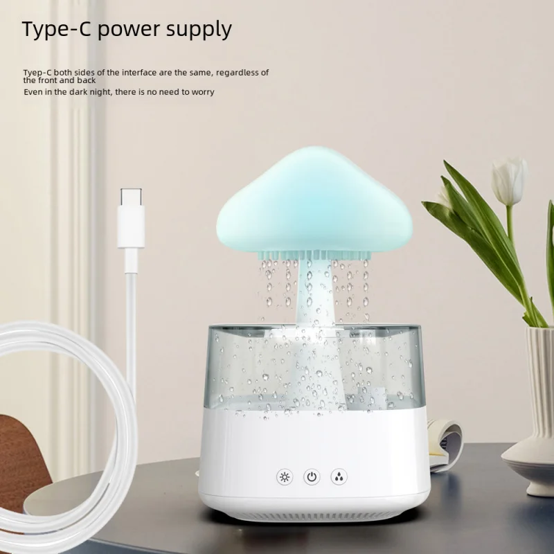 -Border Hot rain Humidifier Raindrops clouds Aroma Diffuser Fragrance Cloud Mushroom Colorful Light