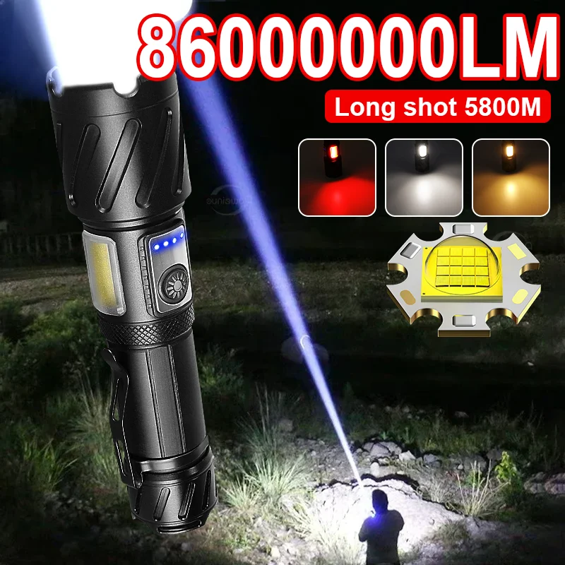 

Most Powerful LED Flashlight Light Ultra Bright Long Shot 5800M Zoom Flashlight Fishing Lamp USB Rechargeable Tactical Torch