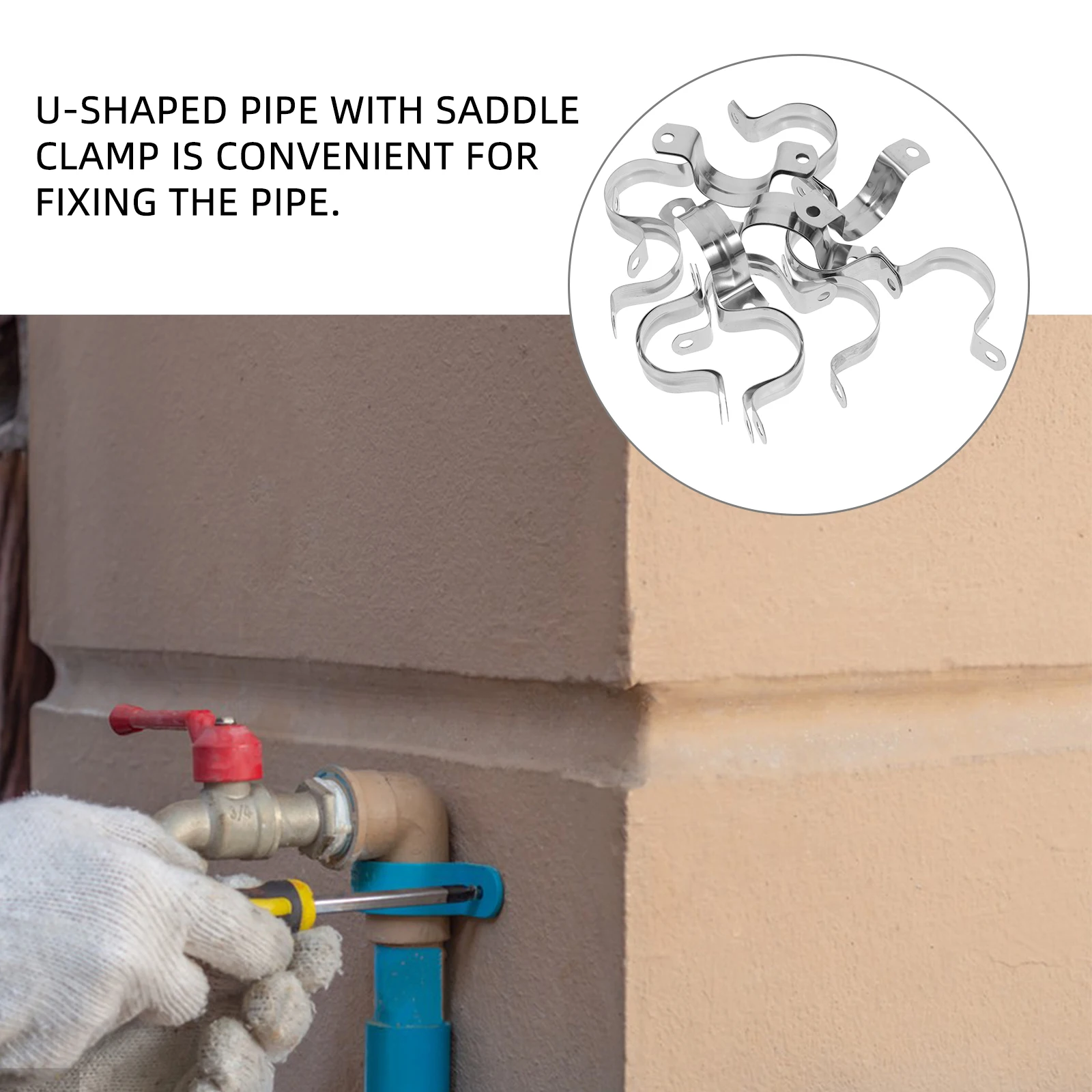 

20 Pcs Stainless Steel Pipe Clamps U Shape Tube Brackets Silver Durable Lightweight Easy Installation Garden Water Fittings