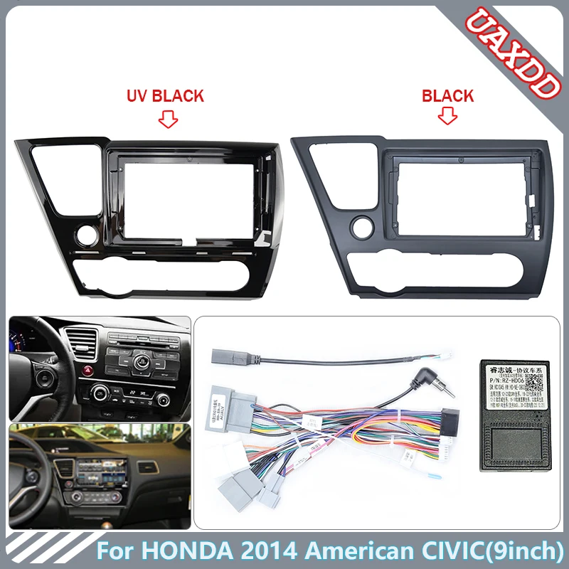 For Honda 2014 American Civic 9inch 2 Din car dvd Fascia Multimedia MP3 MP5 Video playe Audio stereo panel frame cables Harnesss