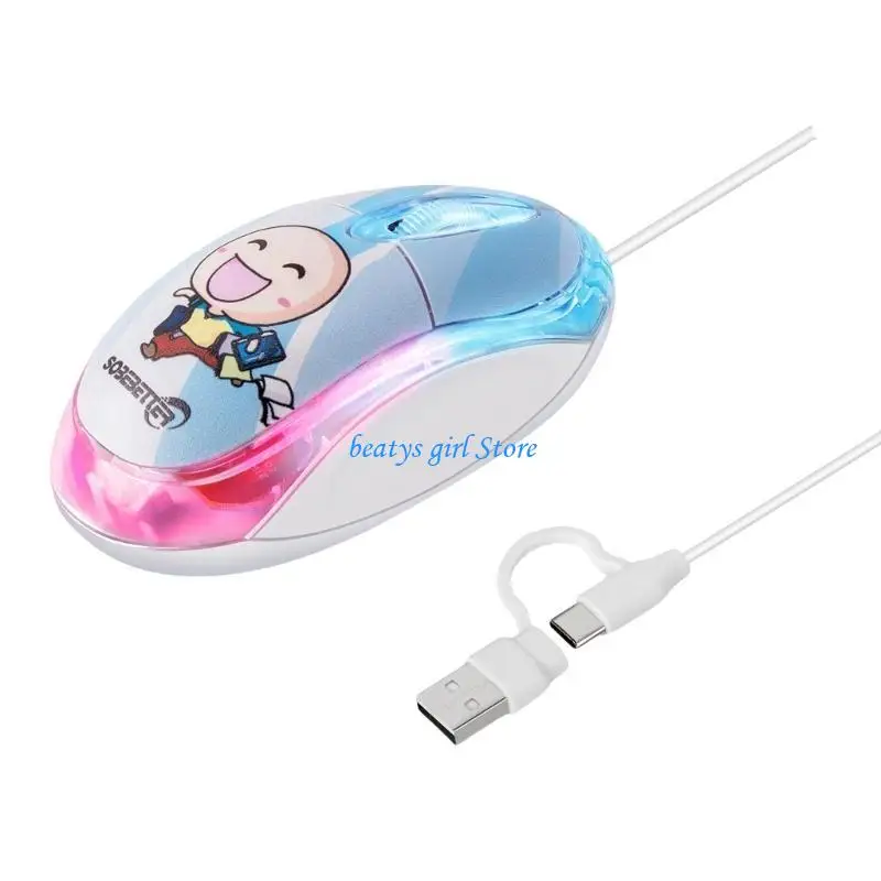 C7AB 2 في 1 USB C الماوس الماوس طباعة ماوس للهاتف المحمول Windows7 7 LED الإضاءة الخلفية 3 الأزرار الماوس