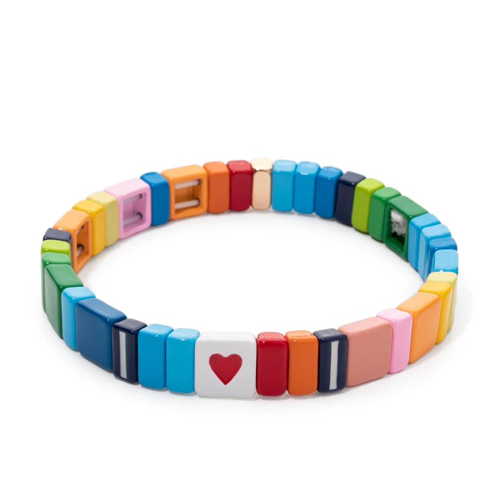 4x8mm Enamel Bracelets For Women Colorful Beads Handmade Bangle Heart Charm Jewelry For Party