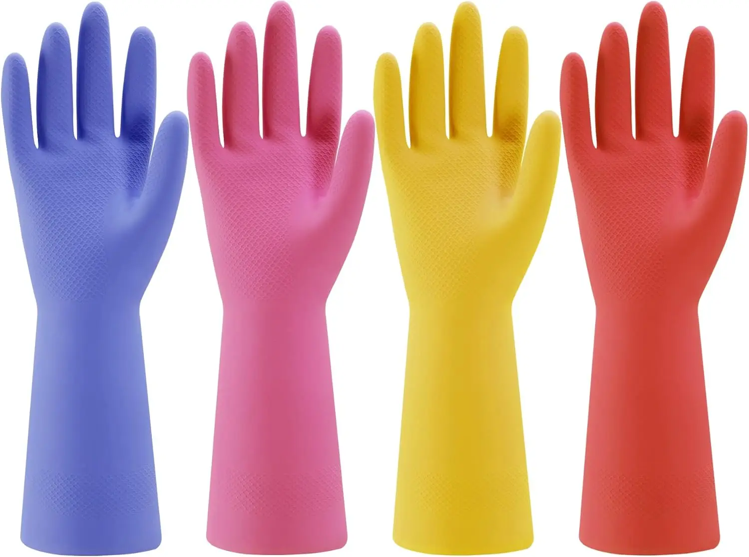

4 Pairs Rubber Cleaning Gloves, Medium Non-Slip Flexible Reusable, 4 Colors (Blue/Pink/Yel/Red) for Dishes & Cleaning Tasks