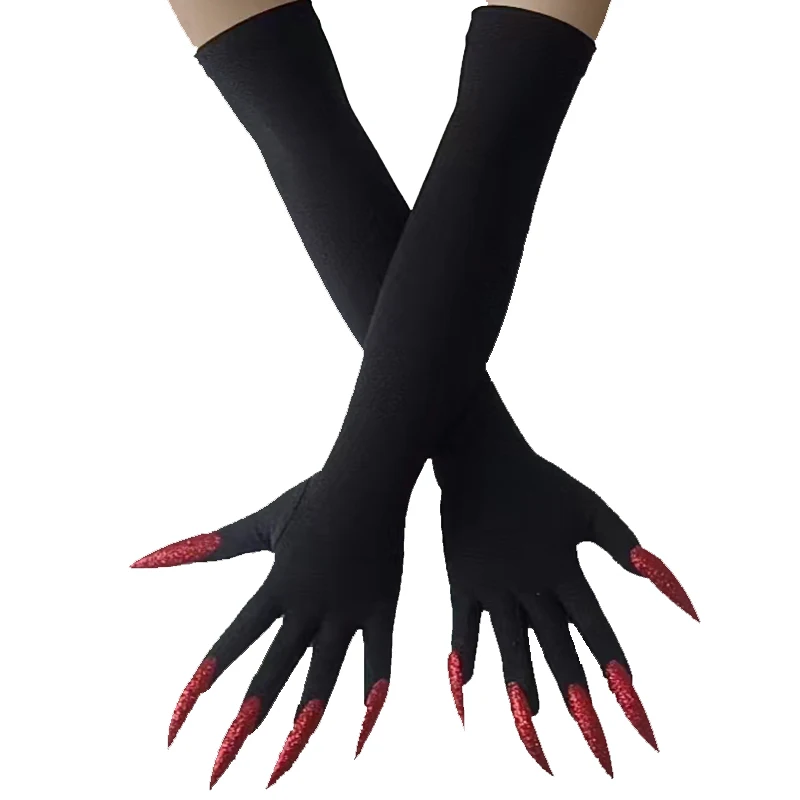 Cool Halloween Gloves Long Ghost Claw Dress Up Gloves Fashion Black Long Nails Cosplay Halloween Funny Gloves