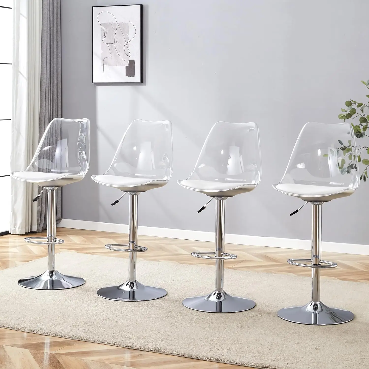 

Adjustable Bar Stools Set of 4,Swivel Bar Stools with Backs,Counter Height Acrylic Bar Stool with Footrest,Clear Barstools Ideal