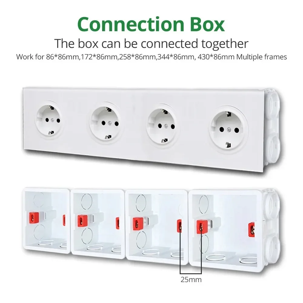 Melery Mounting Lining Box for 86*86mm Wall Switch and Socket pad Cassette Universal White  Back Junction 