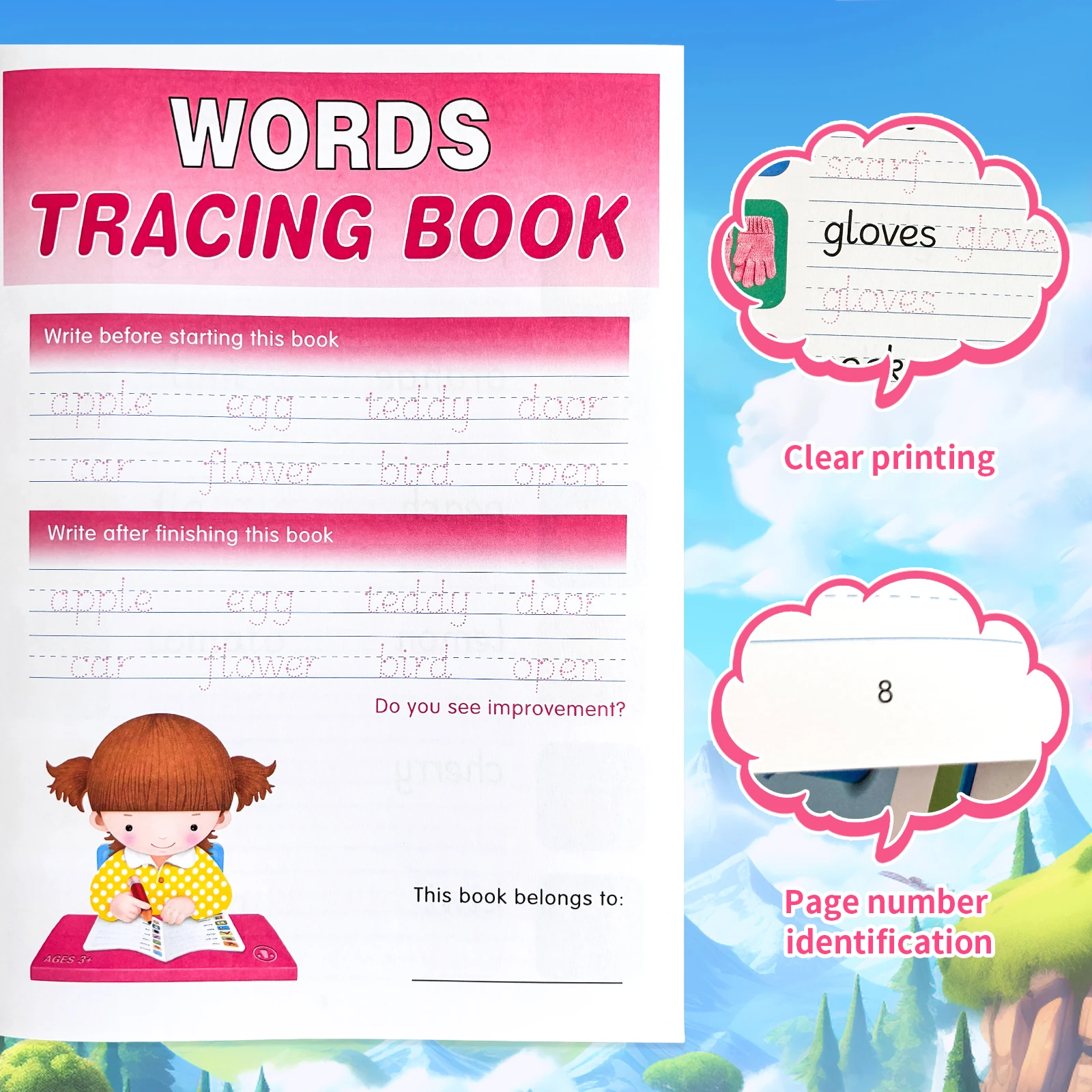 Children's Education Book Collection - Coloring and Text Tracking, Children's calligraphy practice books, coloring books